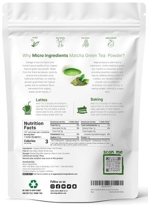 Micro Ingredients Organic Matcha Green Tea Powder, 1lb | Premium First Harvest Japanese for Daily Beverage | 100% Pure Culinary Grade | No Sugar, Eco-Friendly Recyclable Bags