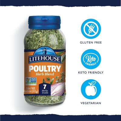 Litehouse Freeze Dried Poultry Herb Blend - Fresh Poultry Herb, Gluten Free, Keto Friendly, No Refrigeration, Organic Spice - 0.46 Ounce (Pack of 4)