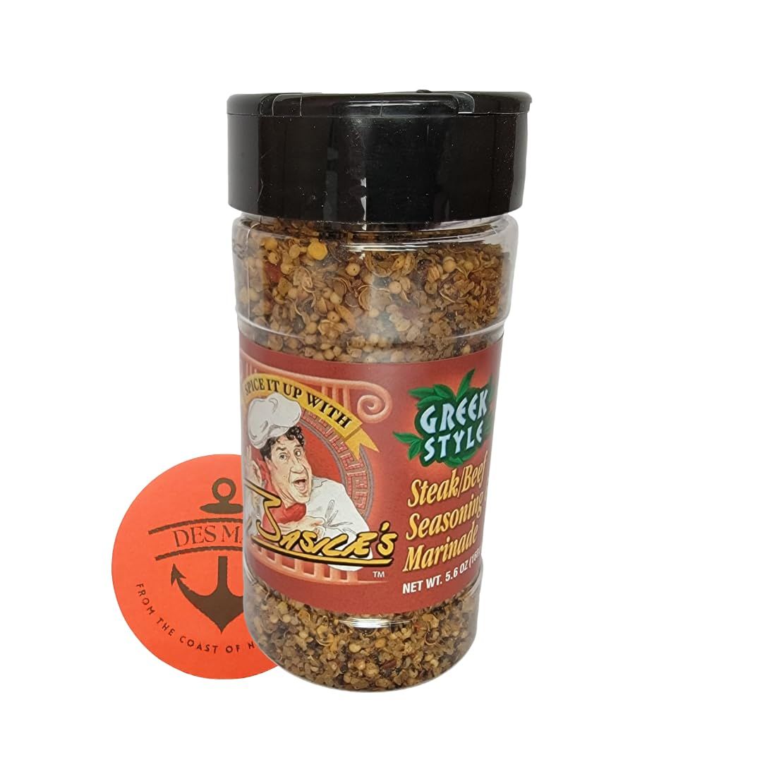 Spice It Up With Basile's GREEK STYLE Seasoning (Steak/Beef) Net. Wt. 5.6oz. - with Bonus Des Mar Magnet