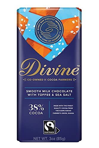 Divine Chocolate Bars - Milk Chocolate with Toffee &amp; Sea Salt - Made with Fairtrade Cocoa, Natural Ingredients, No Artificial Flavors | 3oz. Bars (12 Pack)
