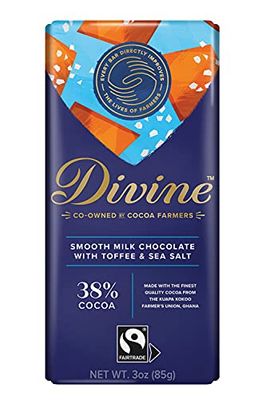 Divine Chocolate Bars - Milk Chocolate with Toffee &amp; Sea Salt - Made with Fairtrade Cocoa, Natural Ingredients, No Artificial Flavors | 3oz. Bars (12 Pack)