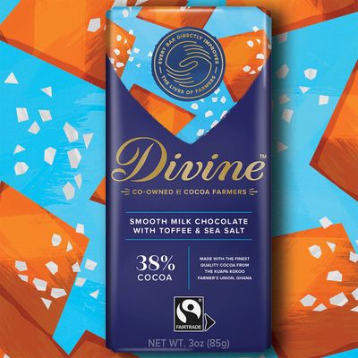 Divine Chocolate Bars - Milk Chocolate with Toffee &amp; Sea Salt - Made with Fairtrade Cocoa, Natural Ingredients, No Artificial Flavors | 3oz. Bars (12 Pack)