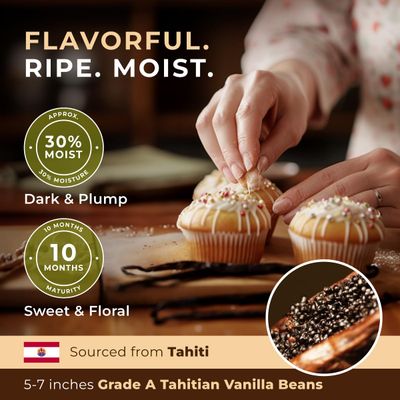 Gya Labs 10 Tahitian Vanilla Beans for making Vanilla Extract - Grade A Vanilla Beans for Baking - 5-7 Inches (12 to 15 CM) long Vanilla Pods, Caviar Rich, Flavorful Fresh Vanilla Bean Pods