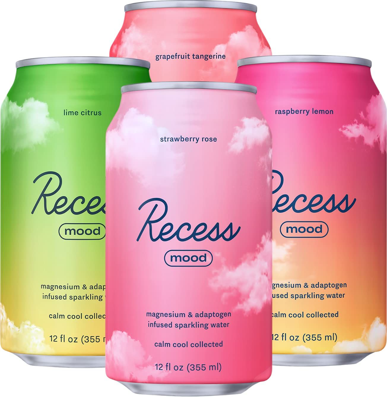 Recess Mood Magnesium &amp; Adaptogen Drink, Relaxation Beverage, 12 ounce (Variety Pack, 12 pack)