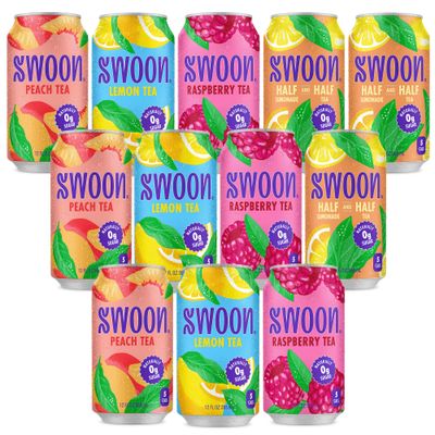 Swoon Sugar Free Iced Tea Classics Variety Pack - Zero Sugar Drinks in Lemon, Raspberry, Peach, Half &amp; Half Flavours - Low Carb, Paleo-Friendly, Gluten-Free Keto Iced Tea - 12 fl.oz (Pack of 12)