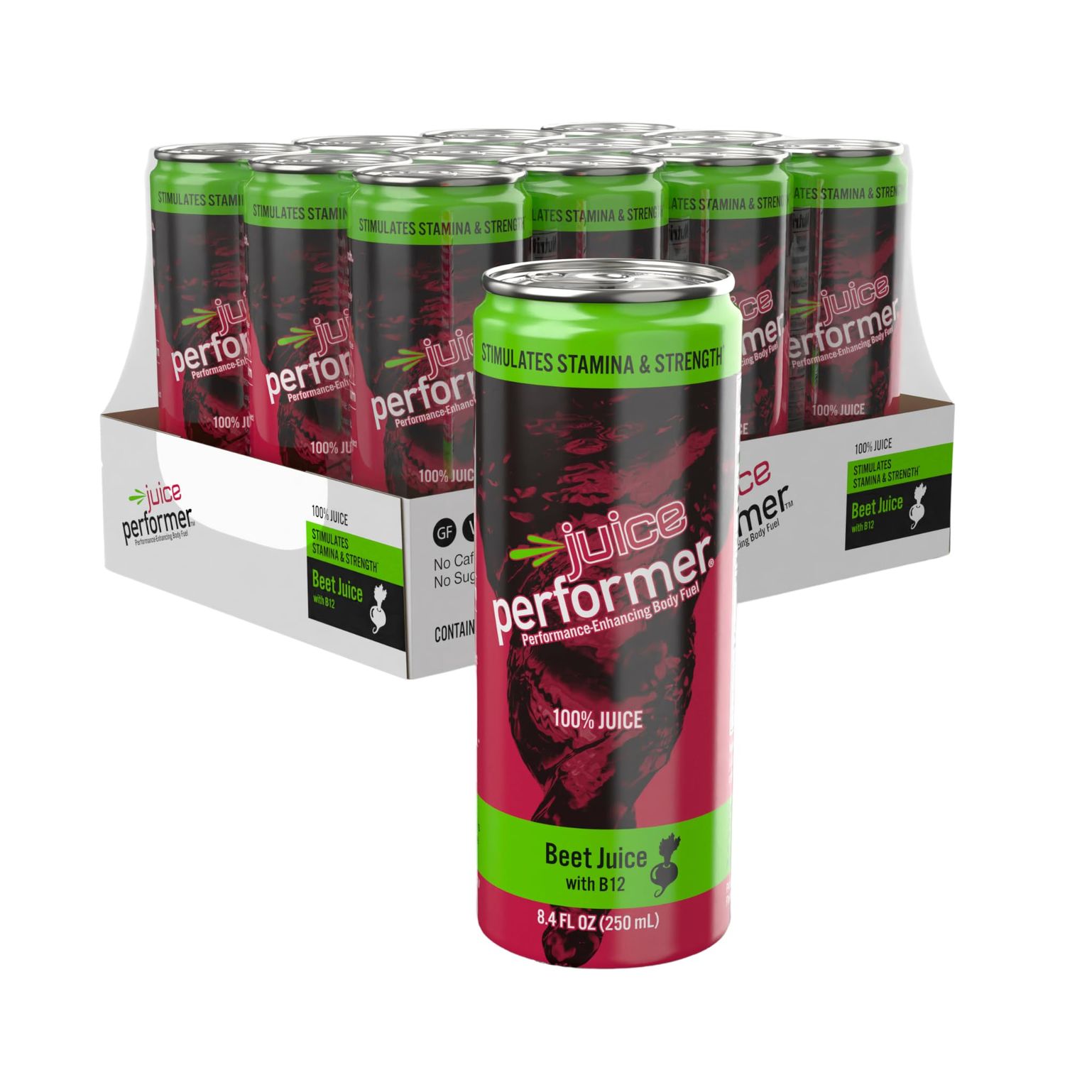Juice Performer Beet Juice With Vitamin B12 - Natural Pre-Workout Beetroot Juice For Boosting Stamina &amp; Strength - Vegetable Juice with B12 Energy Booster - Superfood 8.4 Fl.Oz. (12 Pk) Vegan