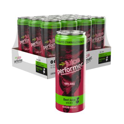 Juice Performer Beet Juice With Vitamin B12 - Natural Pre-Workout Beetroot Juice For Boosting Stamina &amp; Strength - Vegetable Juice with B12 Energy Booster - Superfood 8.4 Fl.Oz. (12 Pk) Vegan
