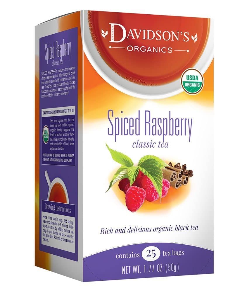 Davidson&#39;s Organics, Spiced Raspberry, 25-count Tea Bags, Pack of 6