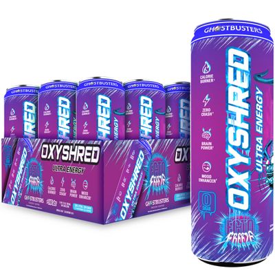 EHP Labs x Ghostbusters OxyShred Healthy Energy Drink - Zero Sugar Energy Drinks, Green Tea Extract, Vitamin C &amp; L Carnitine - Zero Carbs, Zero Calories, Clean Caffeine - Ecto Freeze (12-Pack)