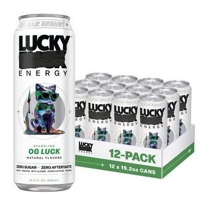 Lucky Energy Sugar Free Energy Drinks 19.2 Fl Oz Cans (Pack of 12) Healthy Energy Drink. OG Luck with Maca, Ginseng, Taurine, Beta-Alanine, 200mg Caffeine (Packaging May Vary)