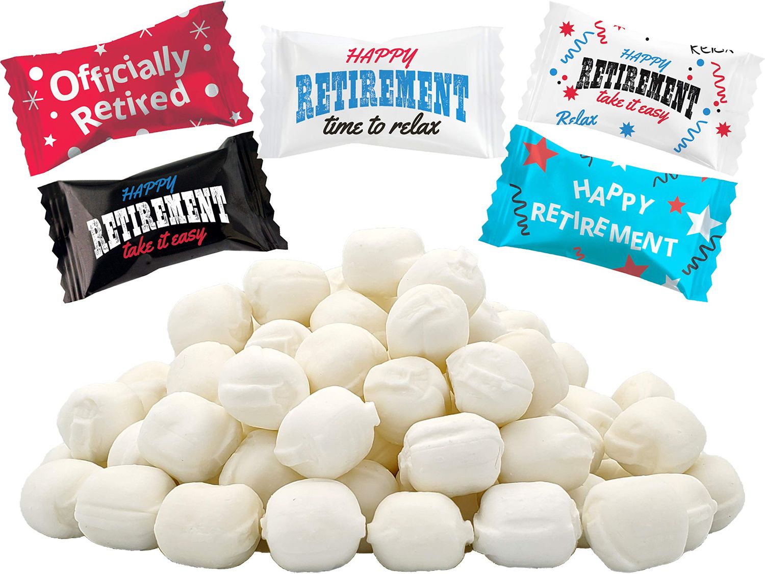 The Dreidel Company Happy Retirement Buttermints, Mint Candies, After Dinner Mints, Butter Mint Candy, Fat-Free, Individually Wrapped (55 Pieces)
