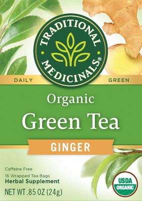 Traditional Medicinals Organic Green Tea Ginger Herbal Tea, Promotes Healthy Digestion, (Pack of 2) Total 32 Tea Bags