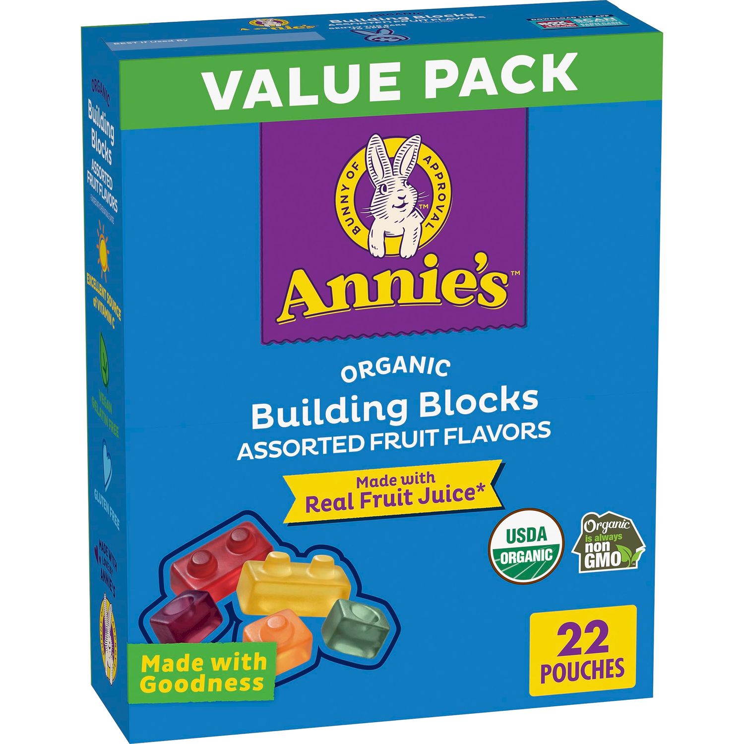 Annie&#39;s Organic Building Blocks Fruit Flavored Snacks, Assorted Fruit Flavors, Gluten Free, 22 Pouches, 15.4 oz.