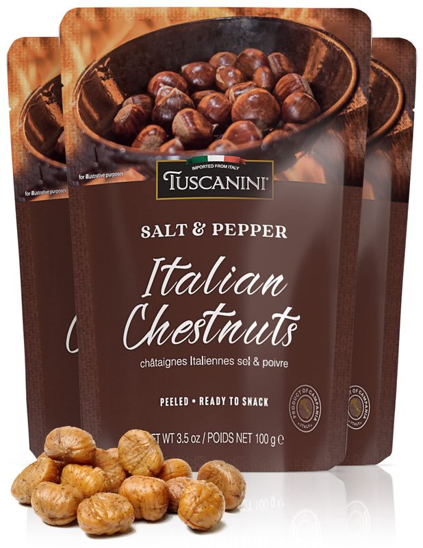 Tuscanini Italian Salt &amp; Pepper Chestnuts, 3.5oz (3 Pack) Premium Italian Quality | Roasted, Peeled &amp; Ready to Eat | Great Source of Fiber &amp; Antioxidants | Product of Italy | Certified Kosher
