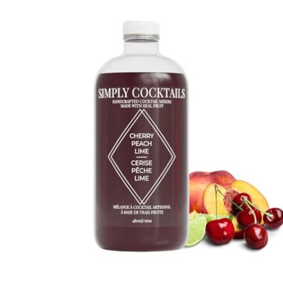 Simply Cocktails Cherry Peach Lime Cocktail Mixer. Perfect for Craft Cocktails and Mocktails. Made with Premium Real Fruit Purees and Fresh Citrus. Low Sugar. Alcohol Free. 16oz (Pack of 1)