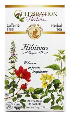Celebration Herbals Organic Hibiscus with Tropical Fruit Tea Caffeine Free -- 24 Tea Bags 28g