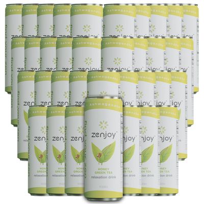 Zenjoy Honey Green Tea Relaxation Drink 36 Pack - Calming Drink with Ashwagandha &amp; Lemon Balm - Non-Alcoholic Beverage Infused with L-Theanine for Enhanced Focus - 12oz Cans