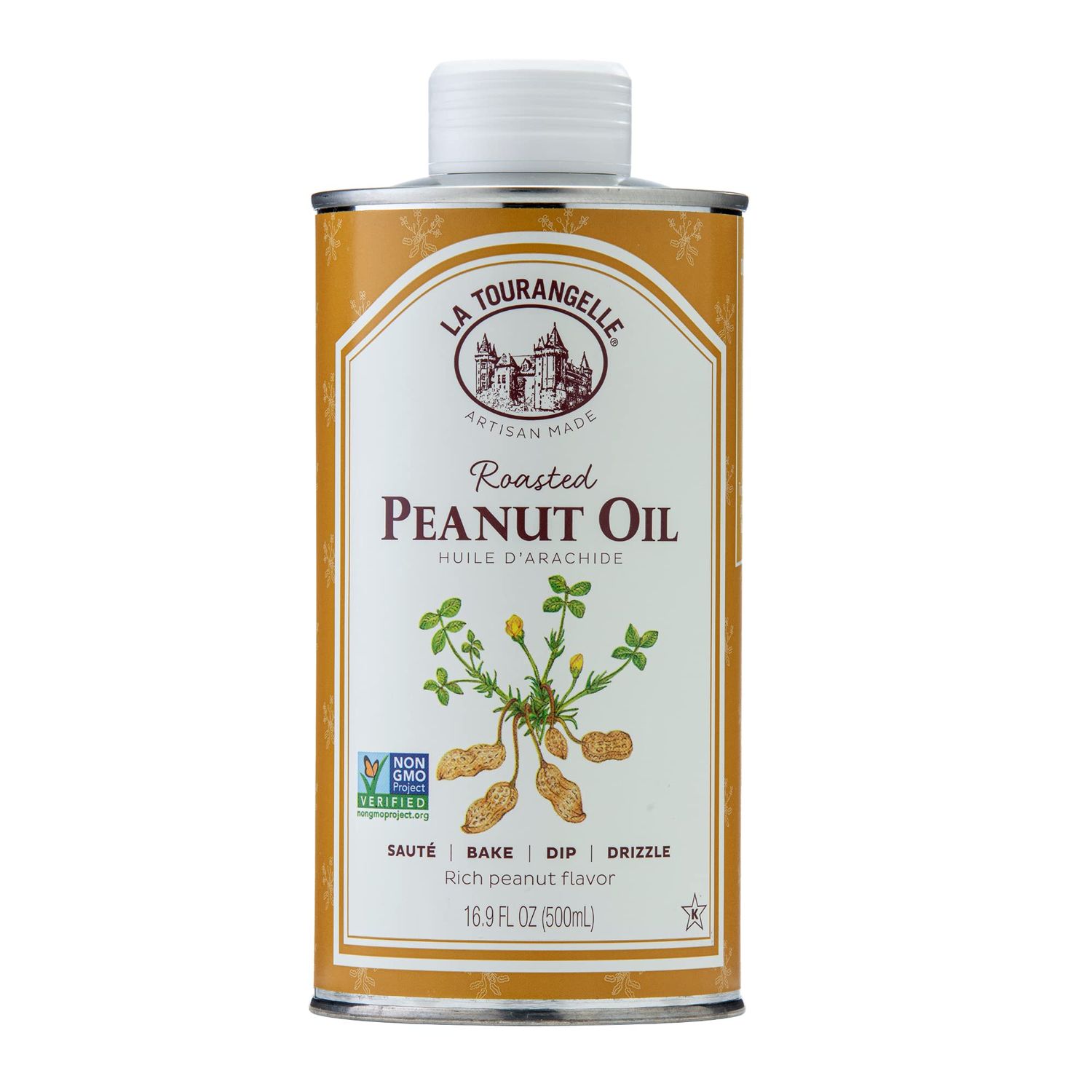 La Tourangelle, Roasted Peanut Oil, Slow Roasted Expeller-Pressed for Rich Flavor, Perfect for Cooking &amp; Baking, Med-High Heat, Unrefined, Small Batch Production in USA, 16.9 fl oz