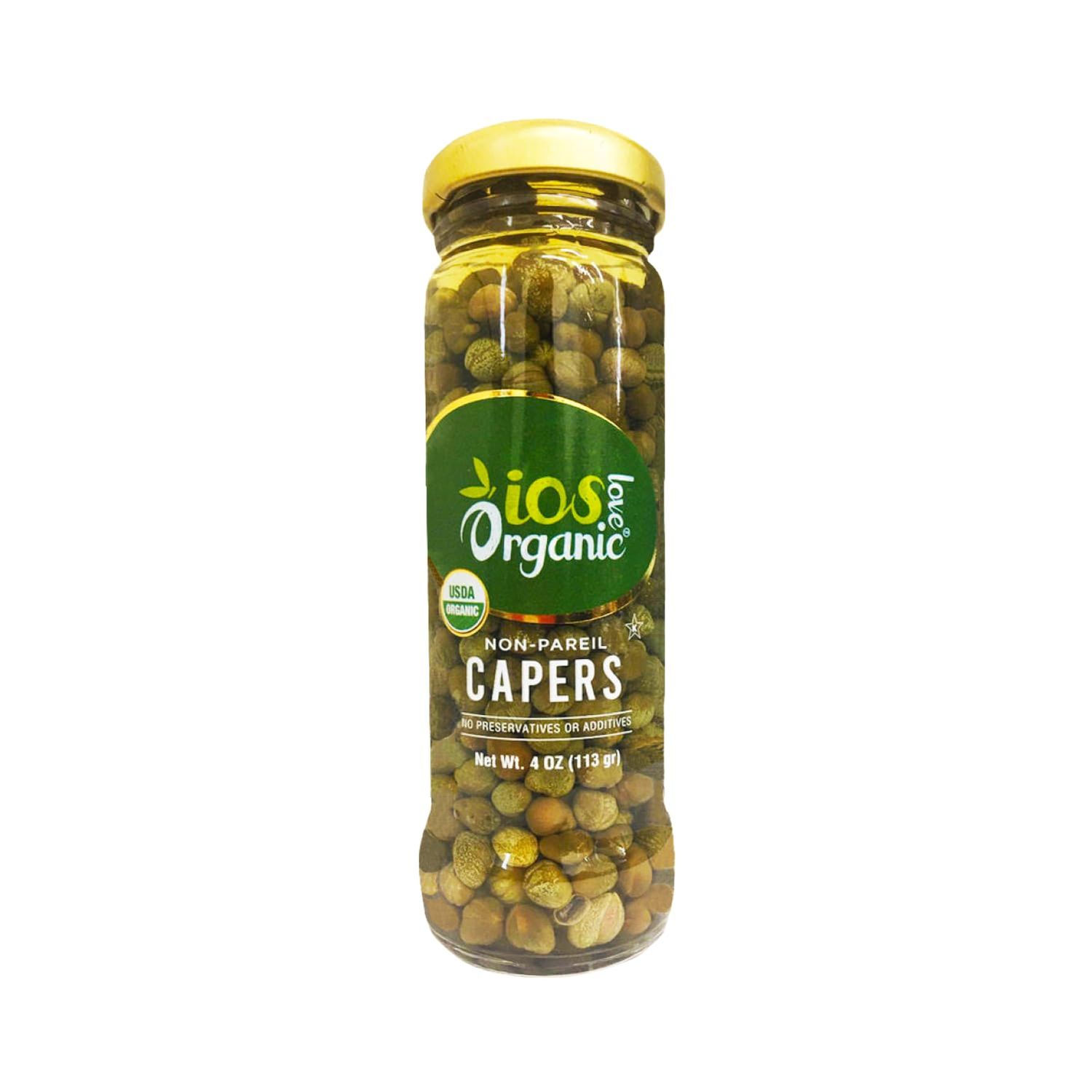 IOS Organic Non-Pareil Capers in Sea Salt, USDA Organic, Vegan, Non-GMO- 4Oz (1Pack)