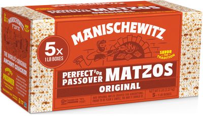 Manischewitz Passover Matzo, 5x1lbs Boxes (Total 5 Boxes) Freshly Baked for Passover 2024 | Just 2 Ingredients | Airy, Thin, Crisp &amp; Delicious!