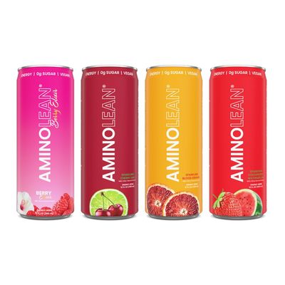 AminoLean Energy Drink - Sugar Free Amino Energy with Natural Caffeine & Vegan Amino Acids for No Jitters, Tingles, or Crash, Variety, 12 Pack