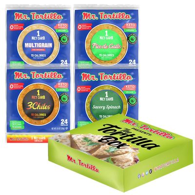 Mr. Tortilla Low Carb Tortilla Wraps - Keto Tortillas with Avocado Oil - Street Taco Size - 1 Net Carb per Serving - Low Calorie Keto Wraps - Low Carb Tortillas - (Variety Pack, 96 Count)