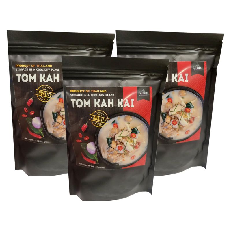 3pcs-Tom Kha Gai Instant Powder Soup Base Kits 1.62-ounce (46g) 1serve- Coconut Milk Powder, Curry Paste Powder and Dried Herbs Authentic Easy &amp; Quick Suitable for Rice, Ramen, Noodles