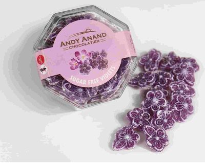 Andy Anand Sugar Free Candy Violets 50pc - Typical Old Fashioned Hard Candy Dragee - Flower Shaped Five Petals Stevia Candy - Zero Sugar Candy with the Essence of Violet &amp; Sweetened with Stevia