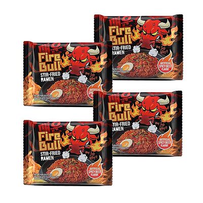 [Fire Bull Ramen] Intense Spicy Stir-Fried Ramen | Authentic Korean Heat Meets Flavorful Delight | Thick, Chewy Noodles | Quick &amp; Easy Meal (4 Pouches)