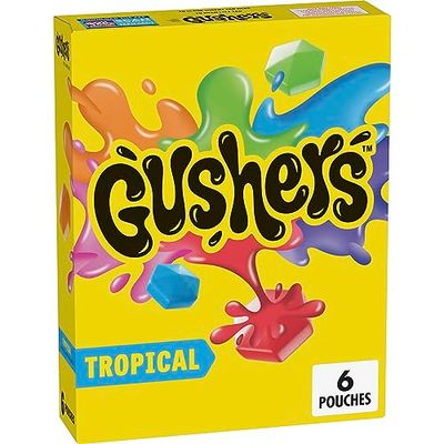 Gushers Fruit Flavored Snacks, Tropical Fruit Flavor, 6 Pouches, 4.8 oz