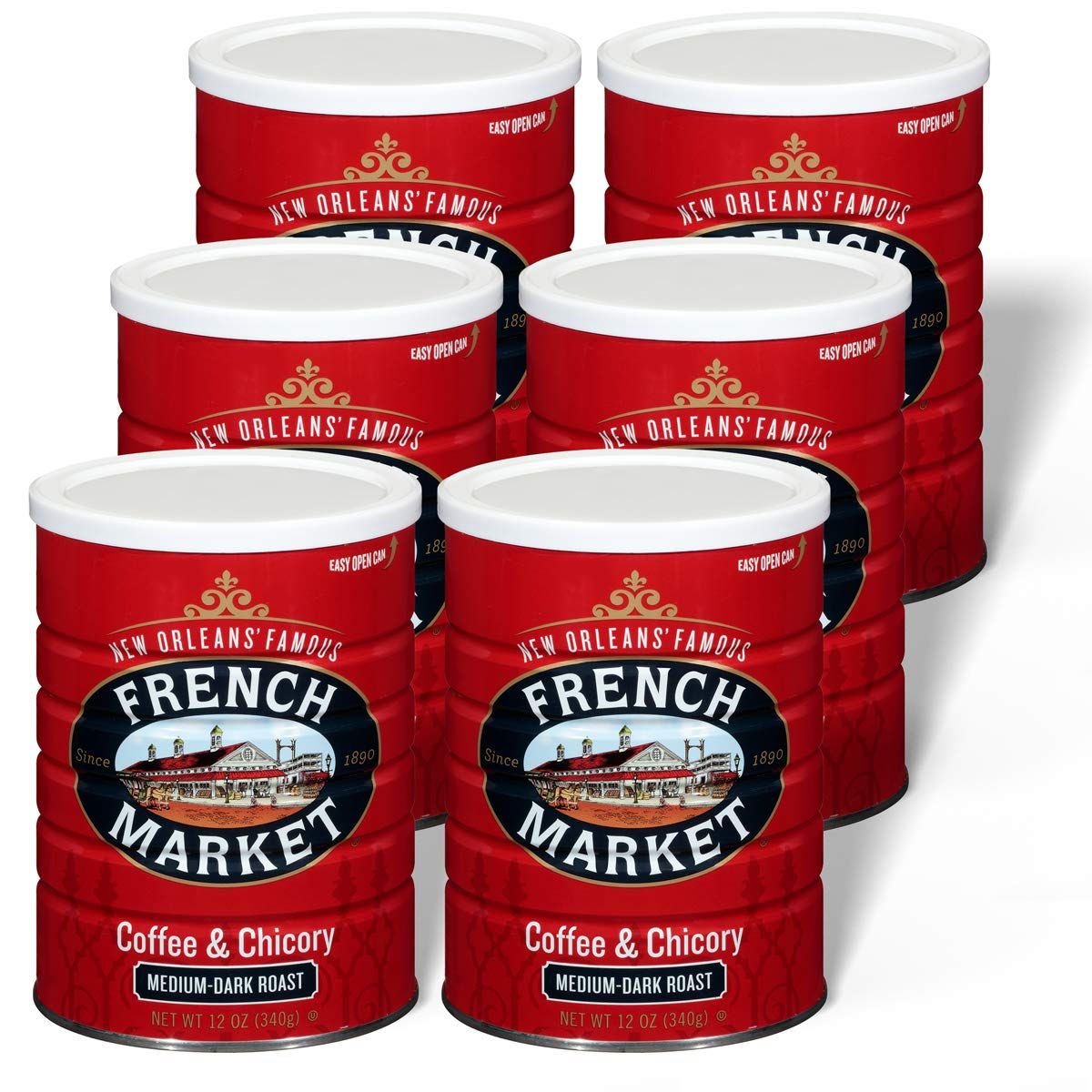 French Market Coffee &amp; Chicory Medium-Dark Roast Ground Coffee, 12oz Can (Pack of 6)