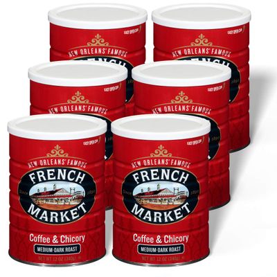French Market Coffee &amp; Chicory Medium-Dark Roast Ground Coffee, 12oz Can (Pack of 6)