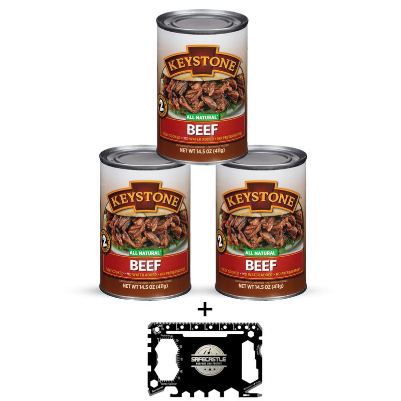 Keystone Meats All Natural Canned Beef 14.5 Oz Long Term Emergency Survival Food Canned Meat | Fully Cooked Ready to Eat | Gluten Free Pack of 3
