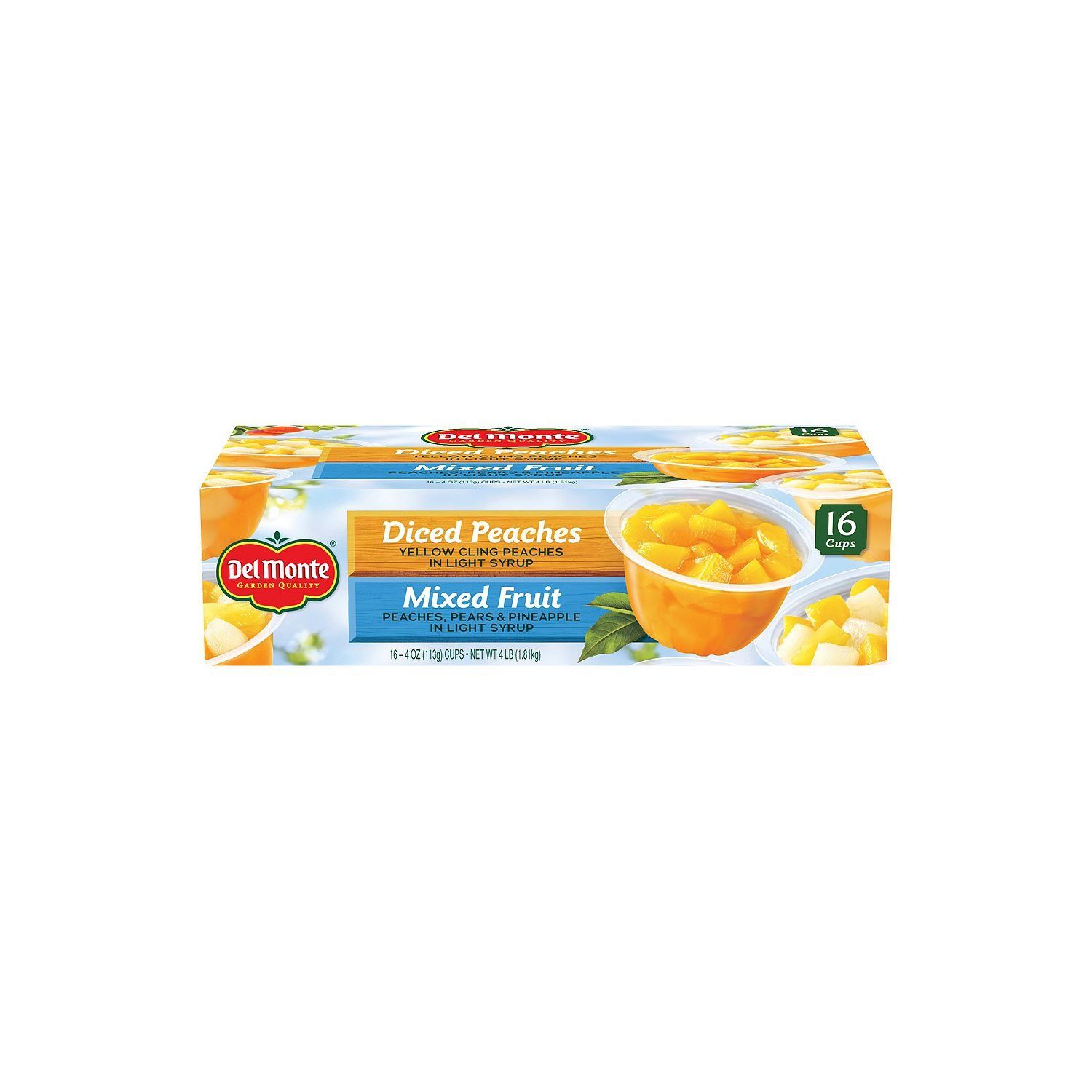 Del Monte Mixed Fruit/Peaches Snack Cup, 16 cups, Net Wt 4 Pound