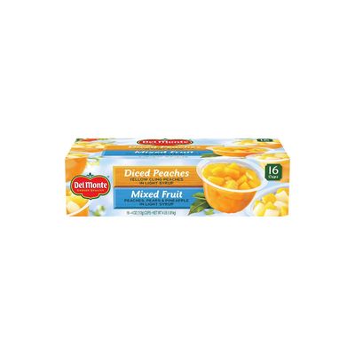 Del Monte Mixed Fruit/Peaches Snack Cup, 16 cups, Net Wt 4 Pound