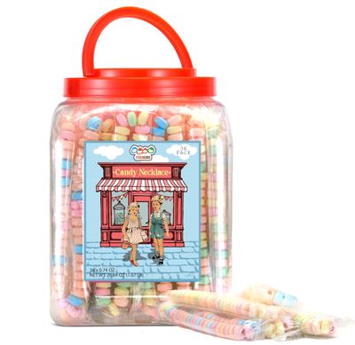 36 Candy Necklaces Individually Wrapped, Choker Style, Nostalgic Pastel Candy Jewelry Perfect for Party Favors, Pinata Fillers and Goodie Bags, Packed in a Convenient Display Tub, By 4YoreElves