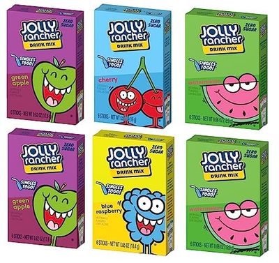 Jolly Rancher SINGLES TO GO! Drink Mix WaterTok Bundle - Blue Raspberry, Green Apple, Watermelon and Cherry Drink Mix