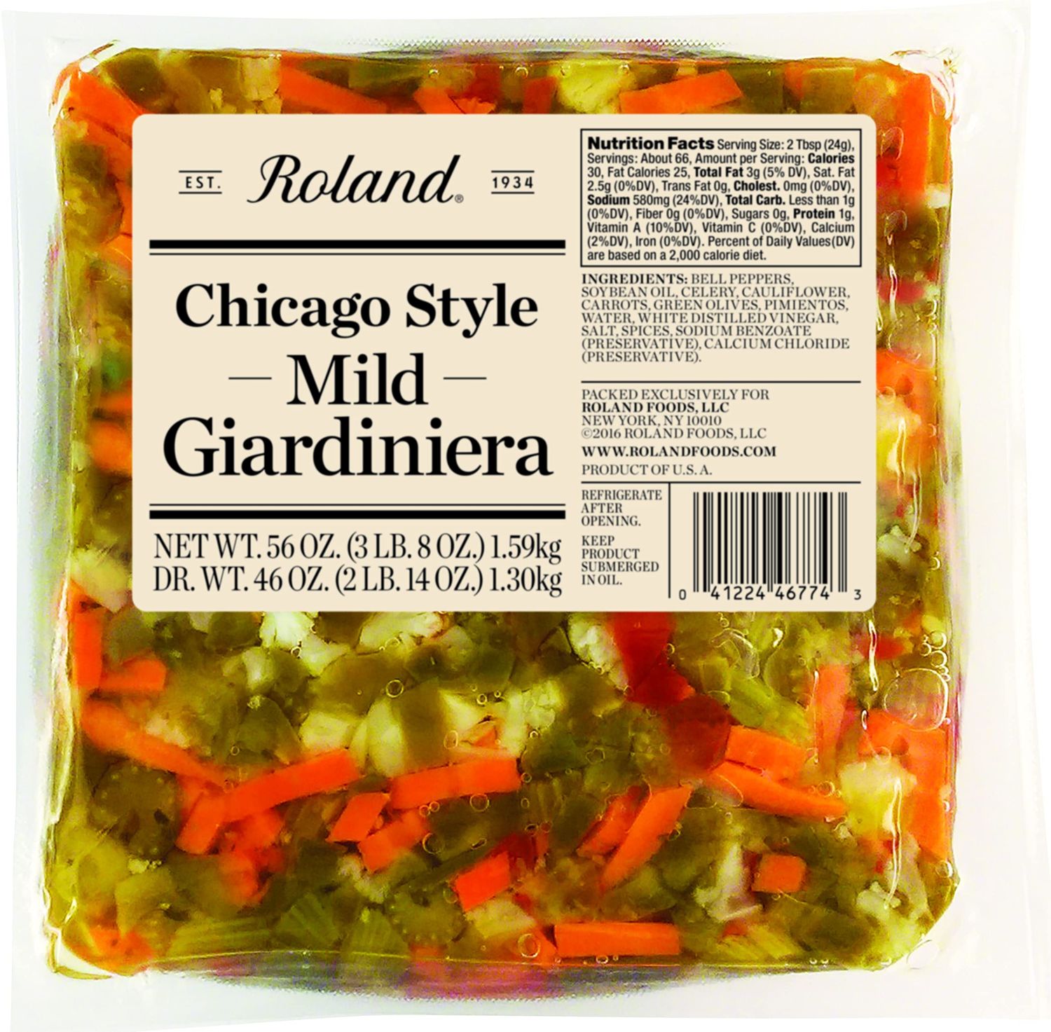 Roland Foods Chicago Style Giardiniera, Mild, 56 Ounce