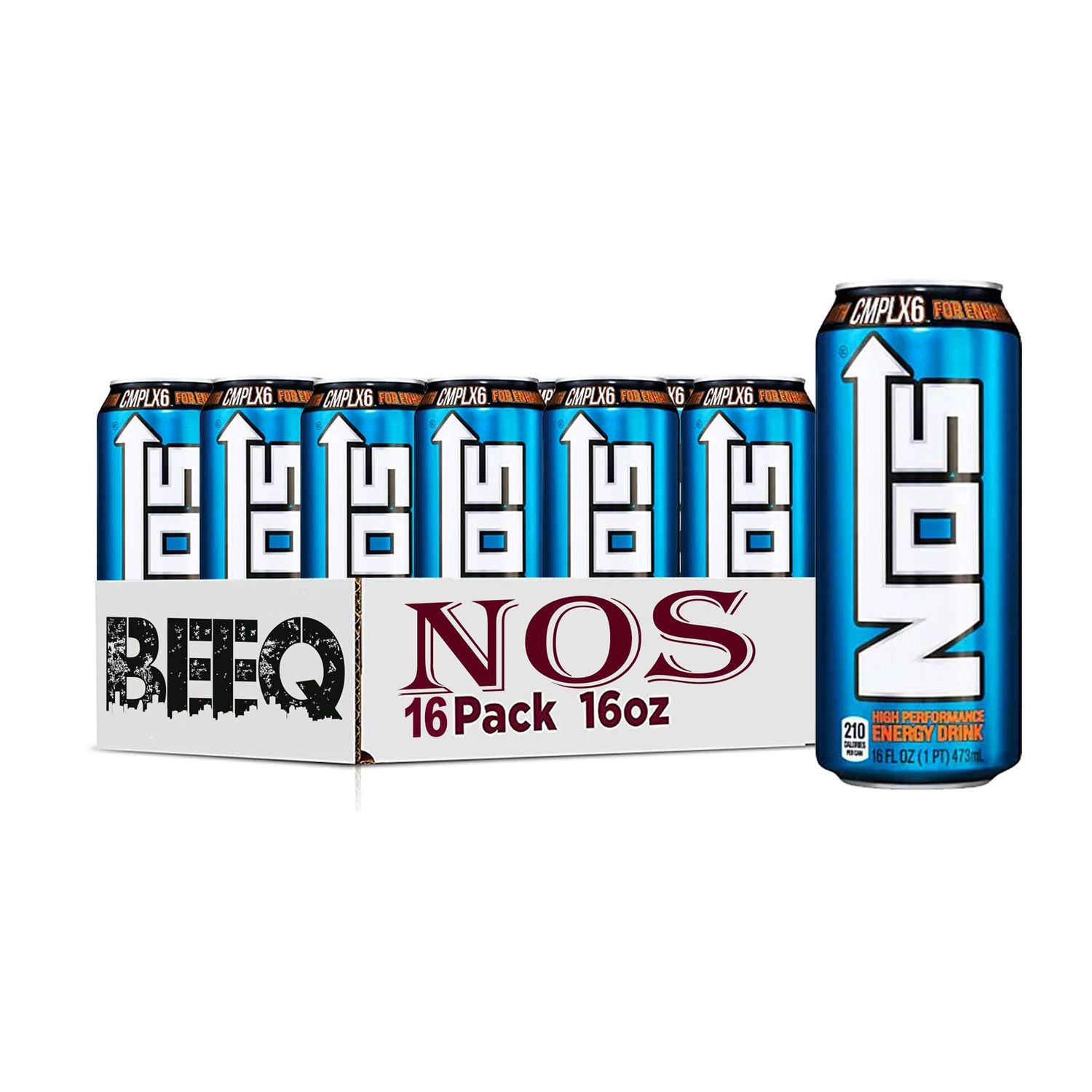 BeeQ BOX - Pack of (16) NOS High Performance Energy Drink - 16fl oz.