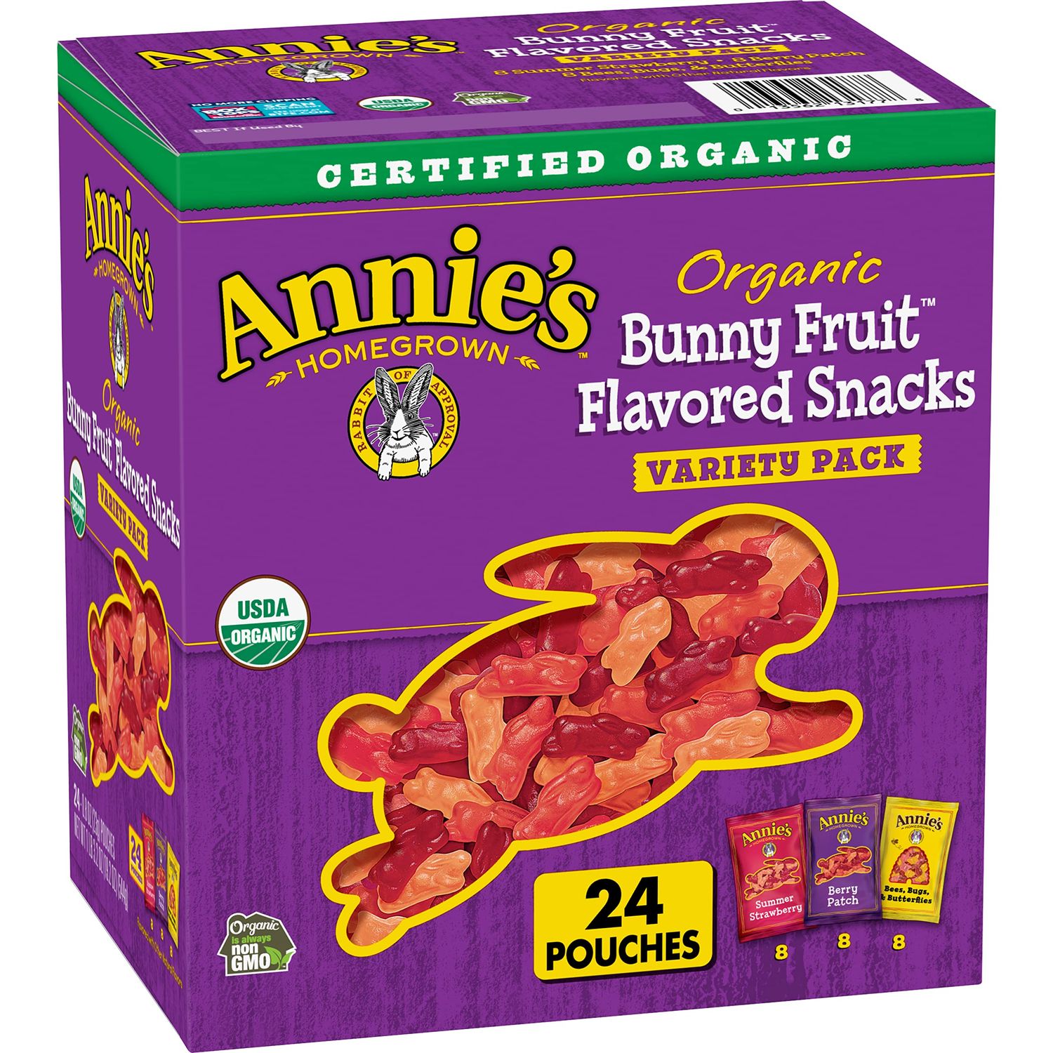 Annie&#39;s Organic Bunny Fruit Snacks, Gluten Free, Variety Pack, 24 Pouches