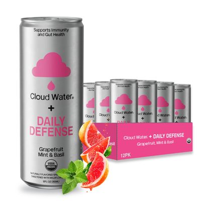 Immune Support w/Vitamin D3 &amp; Zinc by Cloud Water, Organic Vitamin Infused Flavored Sparkling Water Cans, Grapefruit, Mint &amp; Basil Flavor, 20 Calories, All Natural, Fat-Free, 12 Pack (12 FL oz)