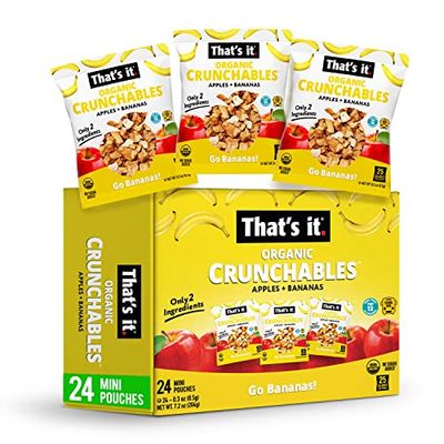 Thats it. Crunchables Fruit Snacks for Kids 100% Organic Apples + Bananas, Deliciously Healthy and Light, Plant-Based, Non-GMO, Gluten Free, USDA Approved Snacks 24 Packs (8.5g)