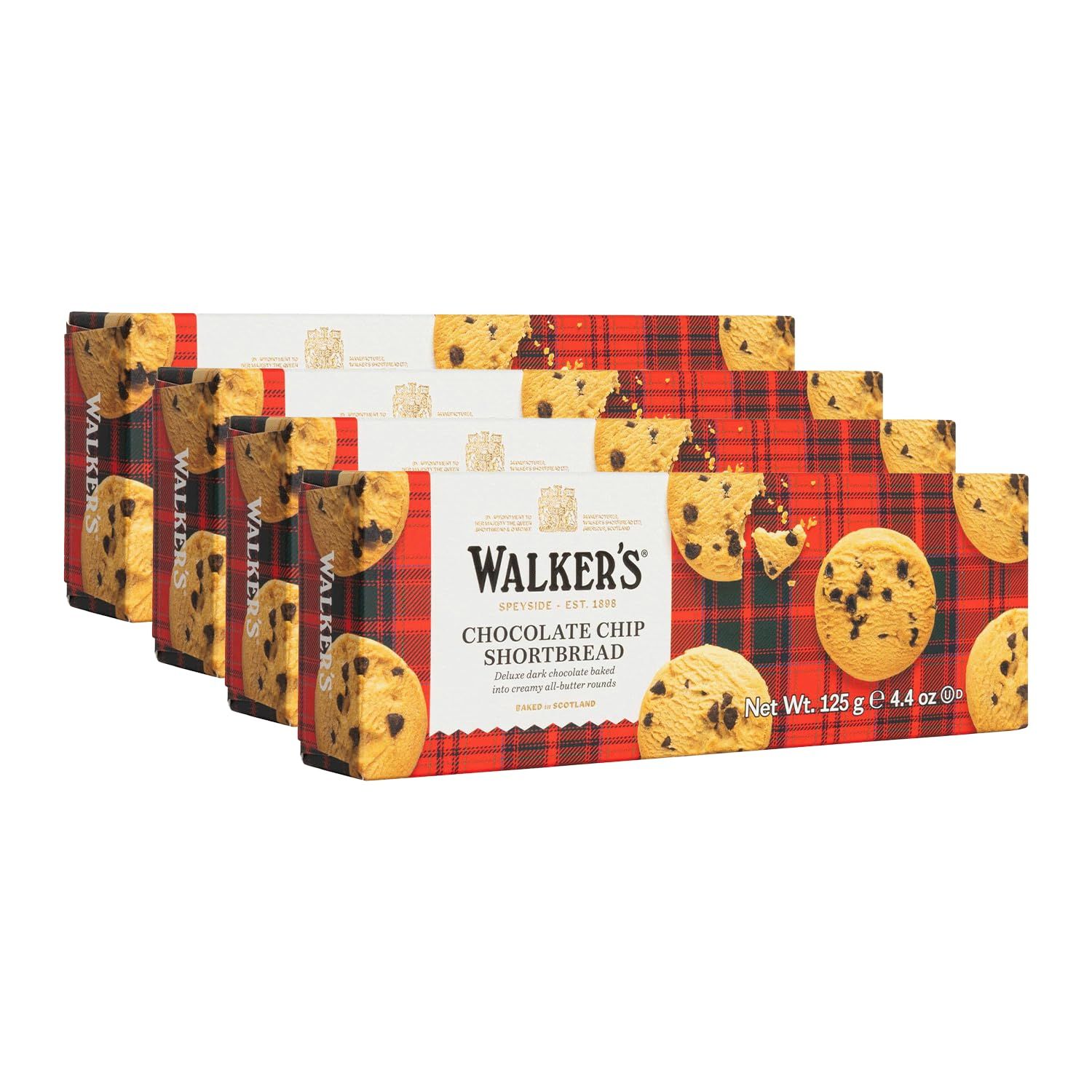 Walker&#39;s Shortbread Chocolate Chip Cookies, All-Butter Shortbread Cookies, 4.4 Oz (Pack of 4)