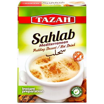 TAZAH Sahlab Mix 7oz Authentic Mediterranean Pudding Dessert &amp; Hot Drink Powder Mix Quick &amp; Easy Preparation Rich Flavor Perfect for Family Gatherings 200g