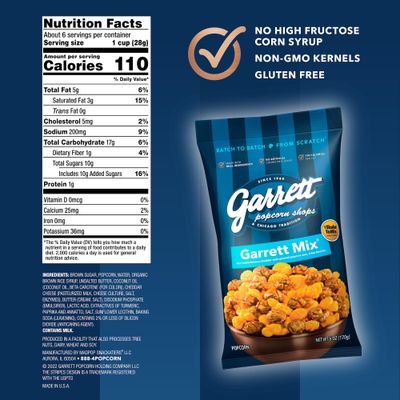 Garrett Popcorn Garrett Mix, 6.0oz, 4 Bags, Cheese and Caramel Gourmet Popcorn, Gluten Free, Sweet and Salty Snack, Popped Popcorn Bags