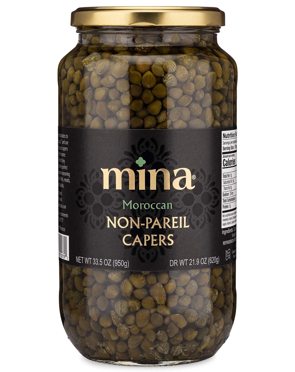 Mina Capers Non Pareil 33.5 oz, Perfect Mediterranean Seasoning or Garnish, Moroccan Capers Jar, Made with only Capers, Water, Vinegar and Sea Salt, Non GMO, Keto, Vegan, Gluten Free