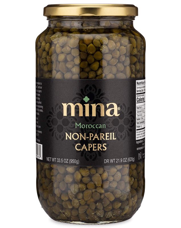 Mina Capers Non Pareil 33.5 oz, Perfect Mediterranean Seasoning or Garnish, Moroccan Capers Jar, Made with only Capers, Water, Vinegar and Sea Salt, Non GMO, Keto, Vegan, Gluten Free