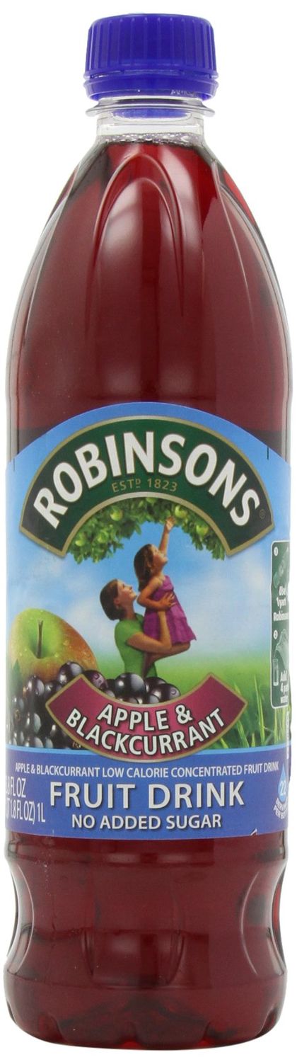 Robinson&#39;s Fruit Drink, Apple &amp; Blackcurrant, No Added Sugar, 1-Liter Plastic Bottles (Pack of 4)