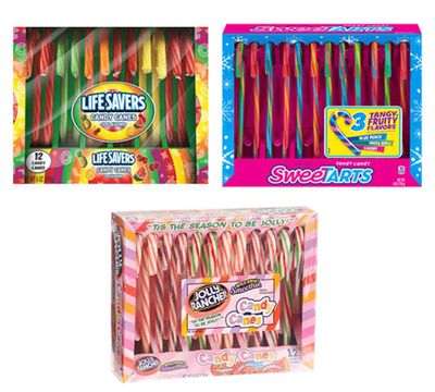 Candy Canes - 3 Pack Sampler, 12 Jolly Ranchers, 12 Sweetarts, 12 Lifesavers, 1.14 pounds