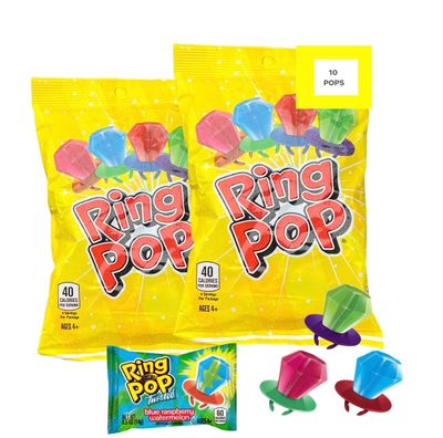Ring Pop (2 pack) 10 Pops Total |Individually Wrapped Lollipop Suckers w/Assorted Fruity Flavors - Fun Candy for |Easter basket fillers| Party Favors, Birthday, Halloween ,Any Occasion |Bonus MAJUU